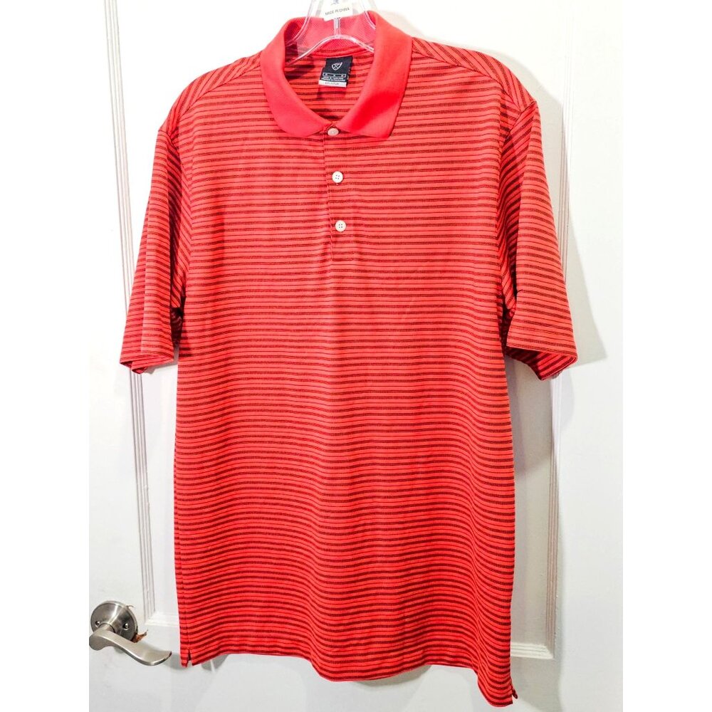 Nike Men's Red Orange/Black Dri-Fit UV Striped Polo Shirt M